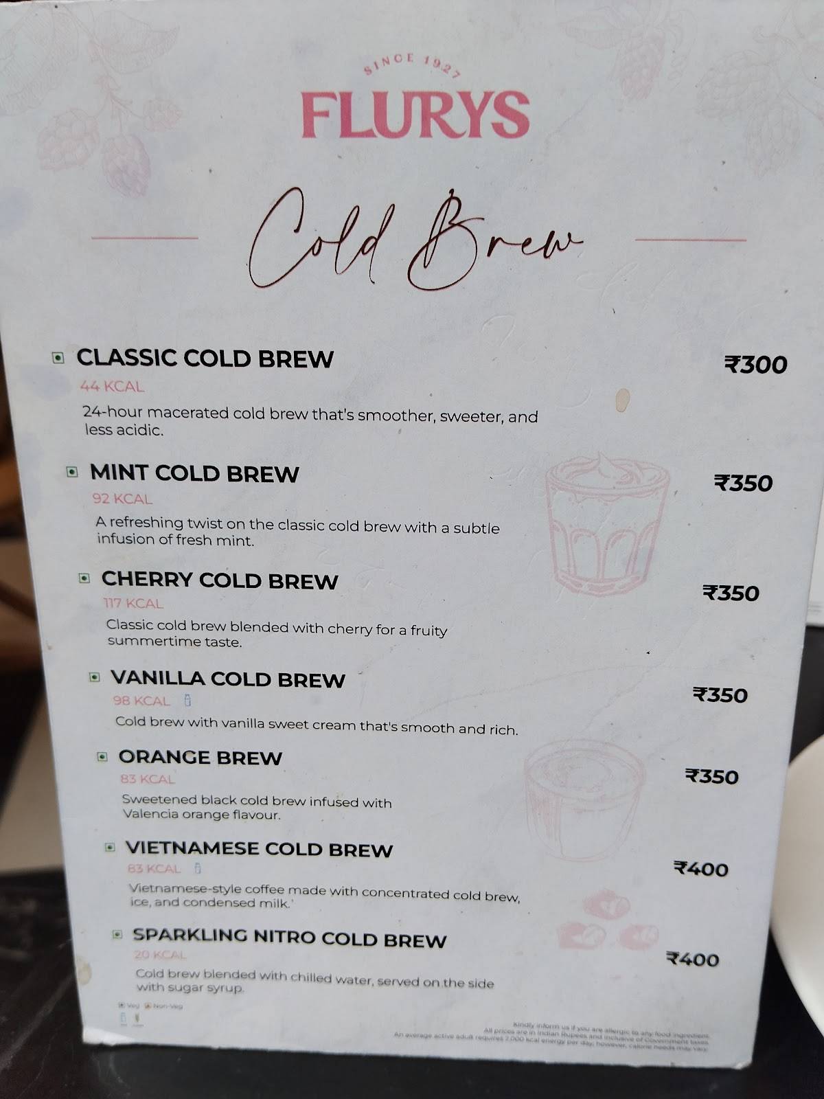 Flurys menu