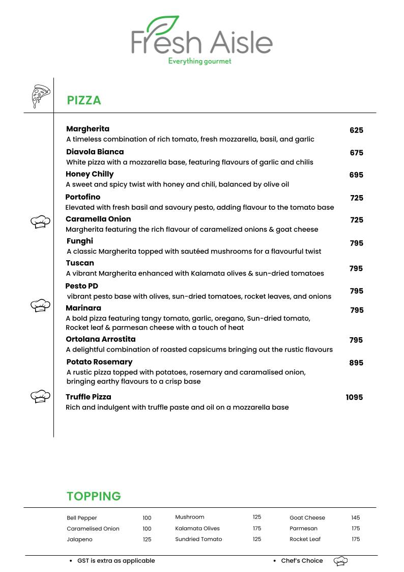 Fresh Aisle Cafe menu
