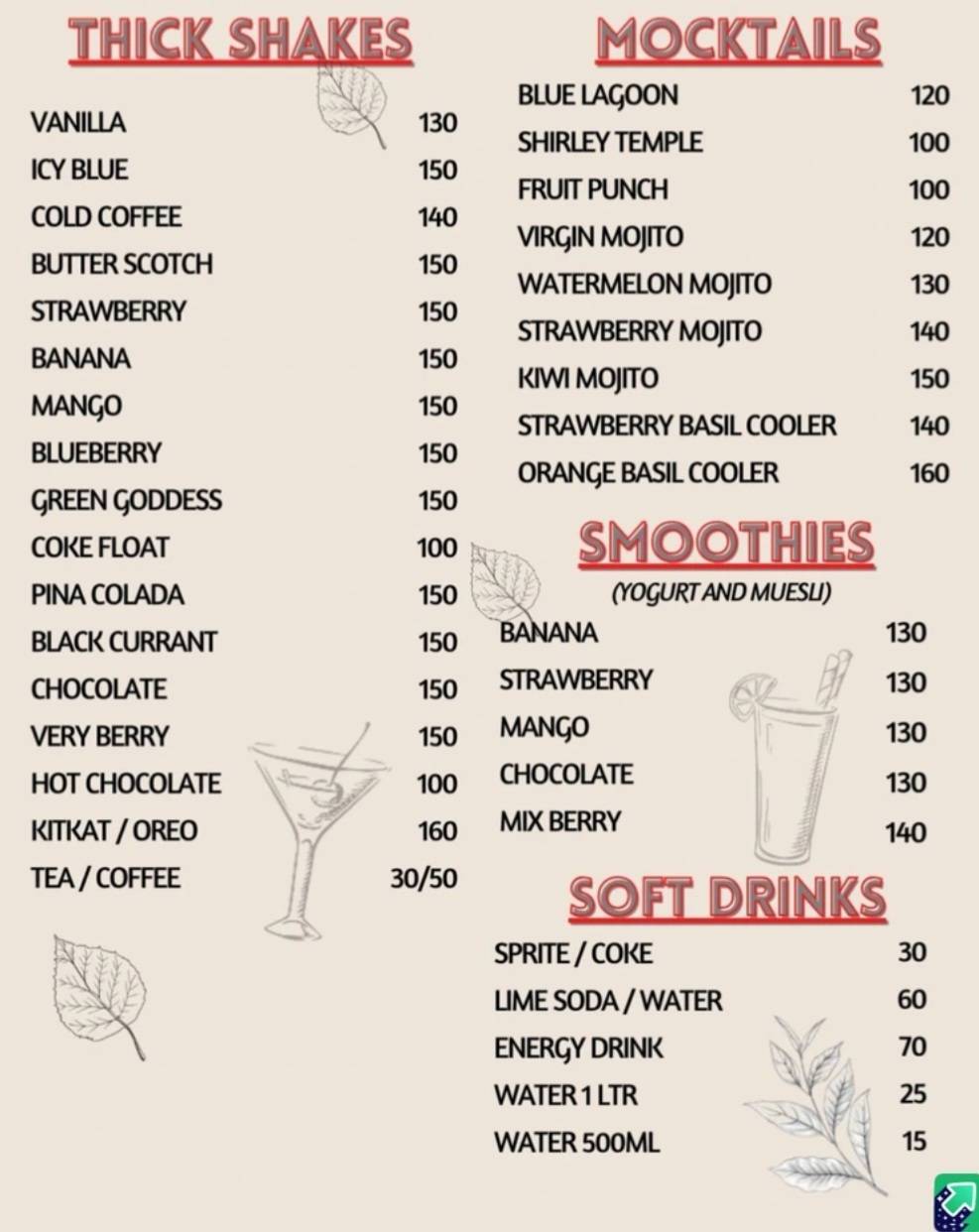 Friend's Corner Café menu