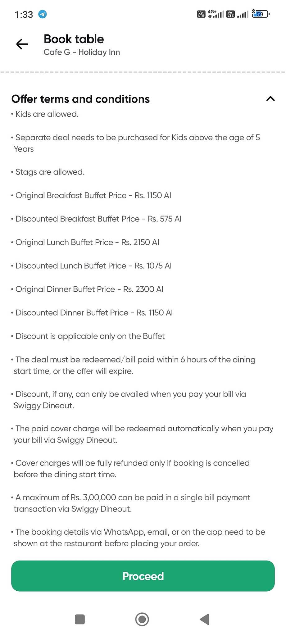 Cafe G Multi-cuisine Restaurant menu