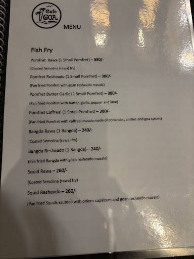 Cafe Goa menu