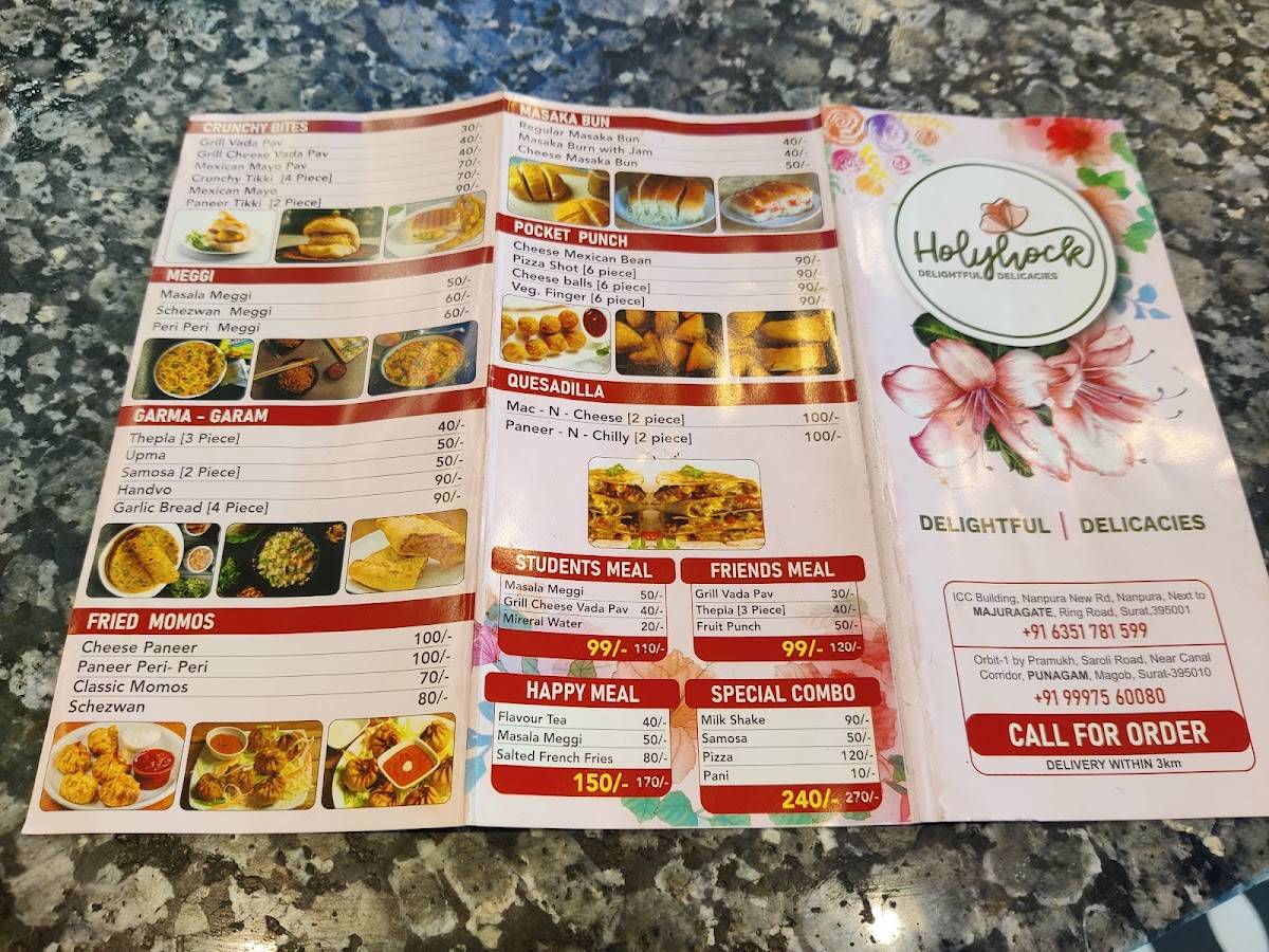 Cafe Holyhock menu