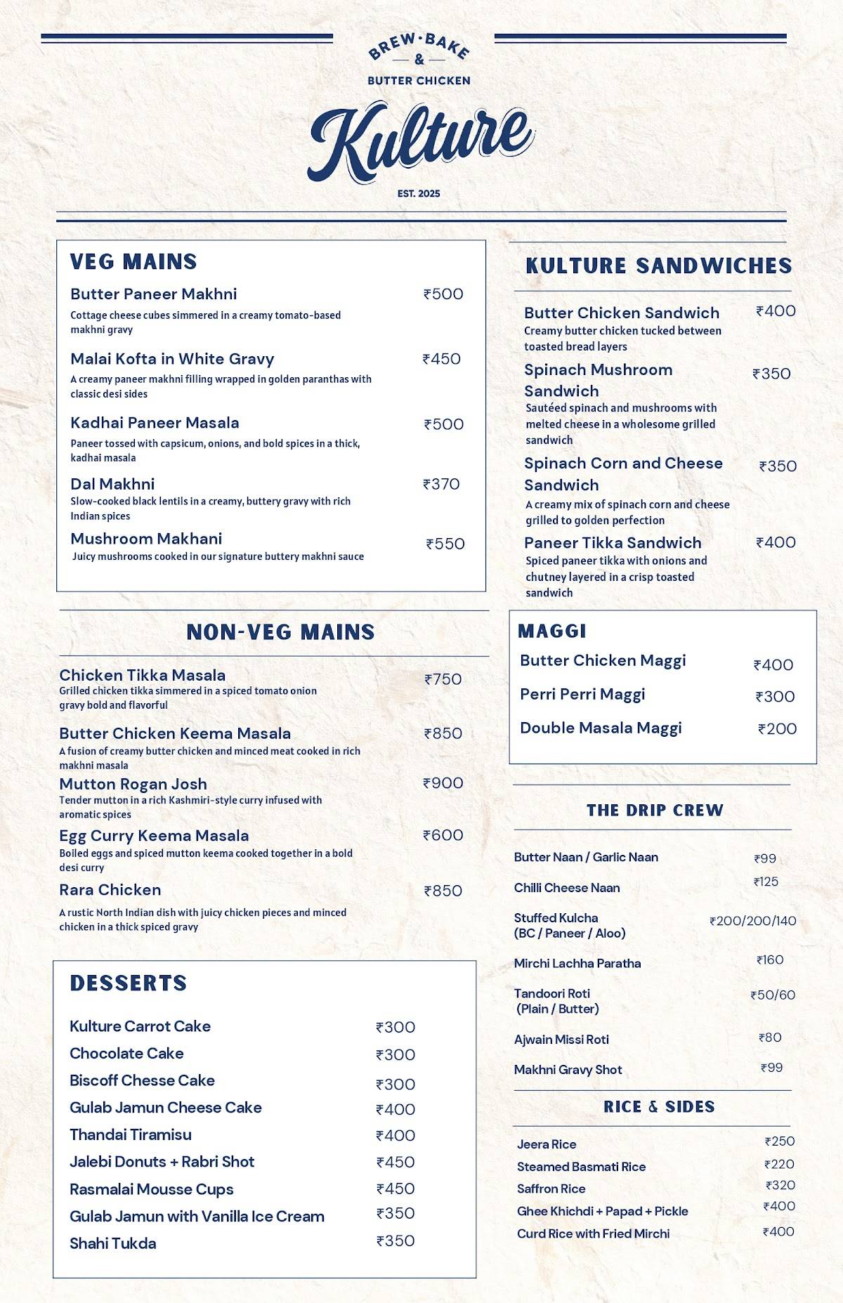 Kulture Cafe menu
