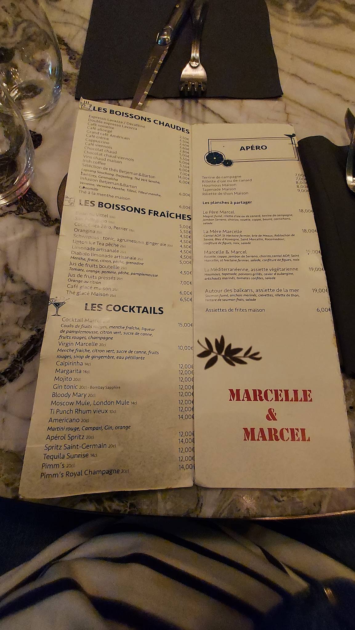 Menu de Café Marcel