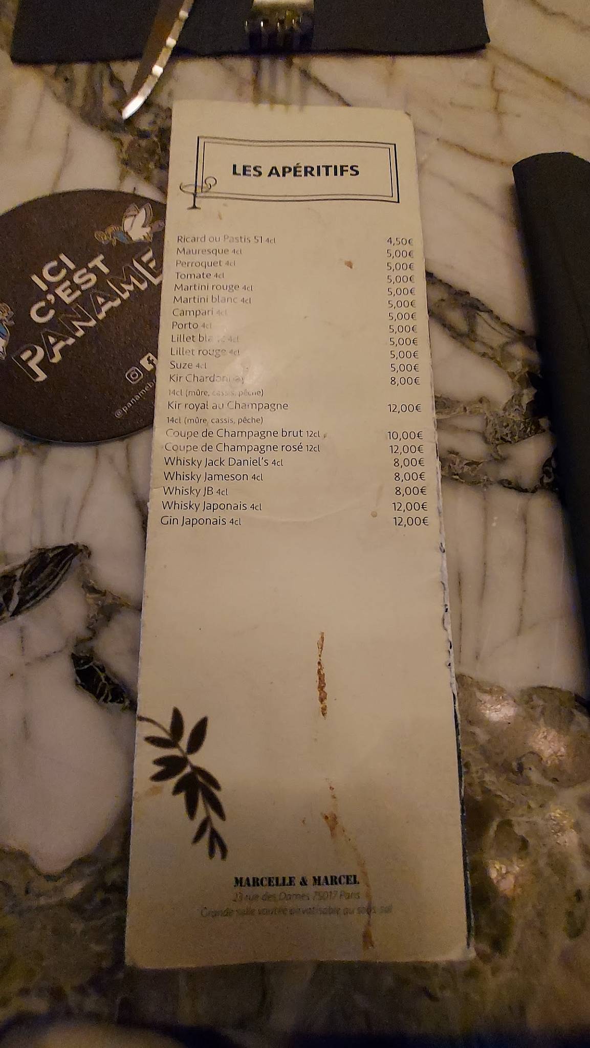 Menu de Café Marcel