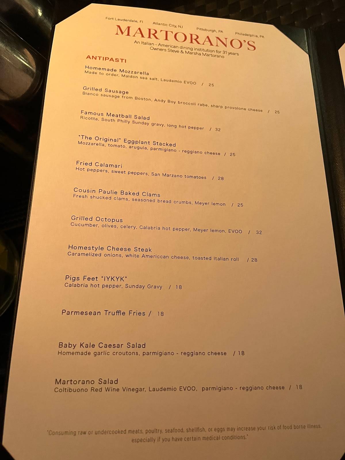 Menu at Cafe Martorano, Fort Lauderdale, E Oakland Park Blvd