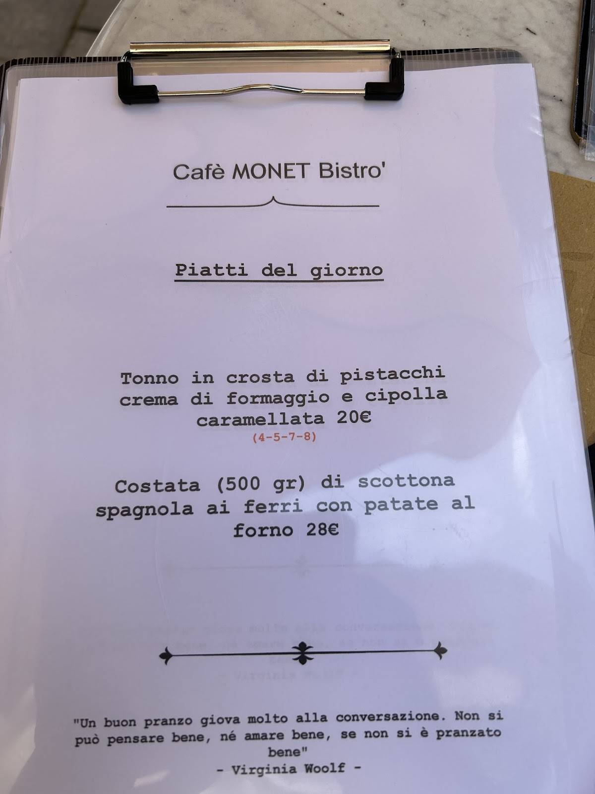 Menu di Café Monet 