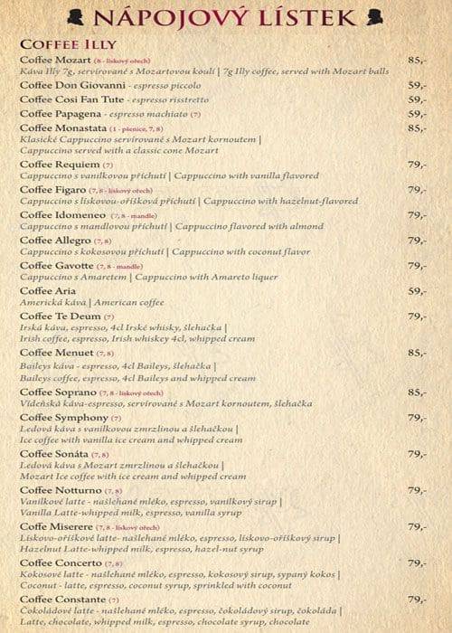 Café Mozart menu