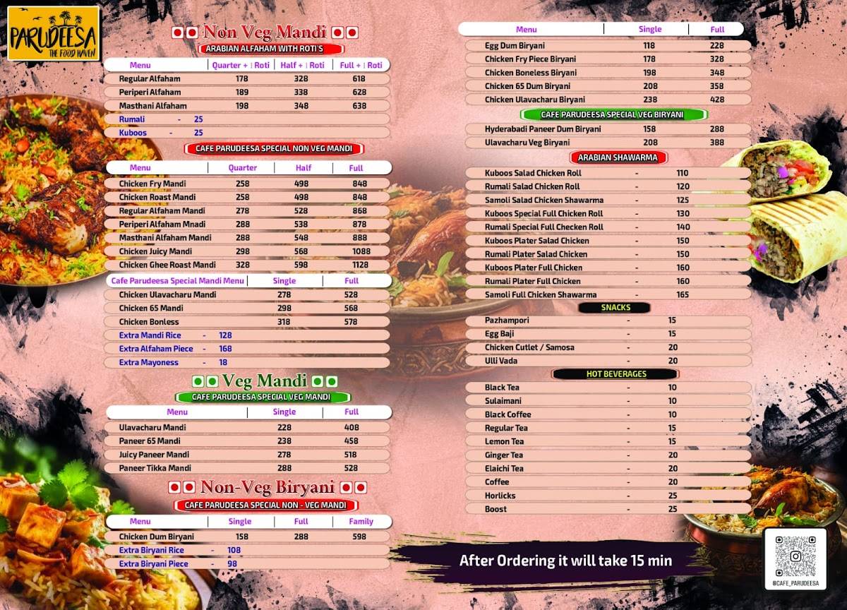 Cafe Parudeesa menu