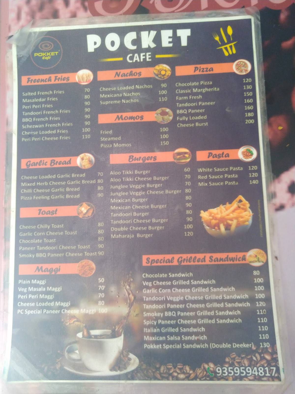 Pokket Cafe menu