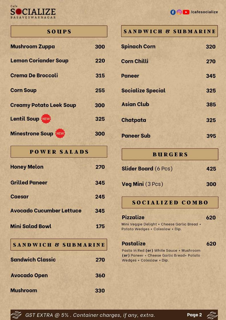 SOCIALIZE menu