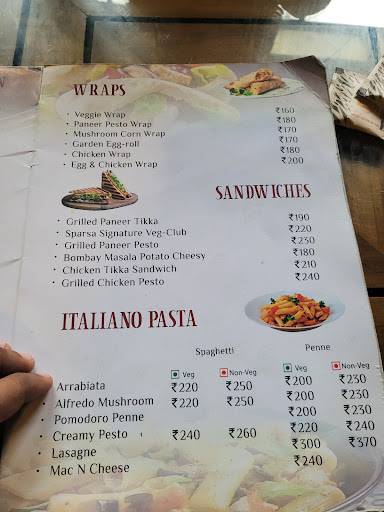 Sparsa Cafe and Co Works menu