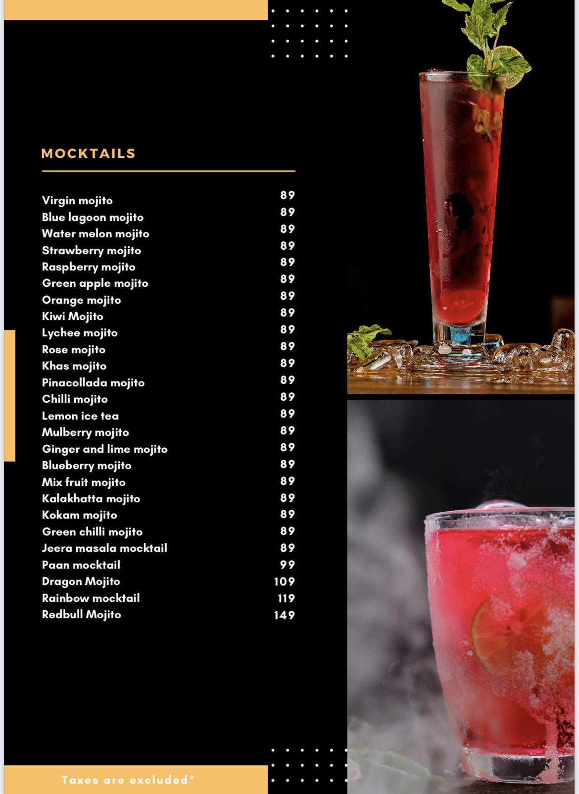 The Hideout Cafe menu