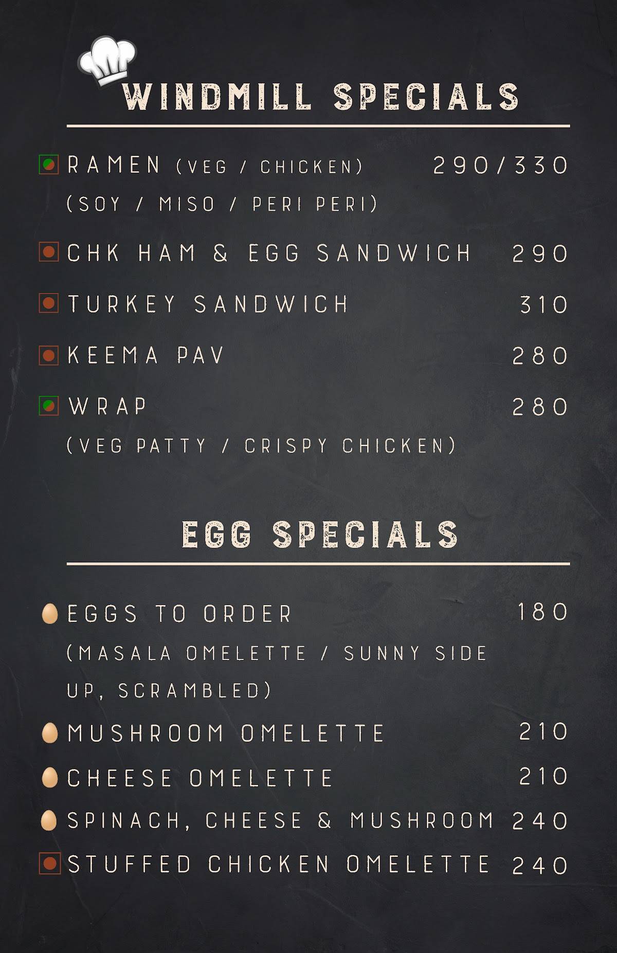 The Windmill Coffee House & Bistro menu