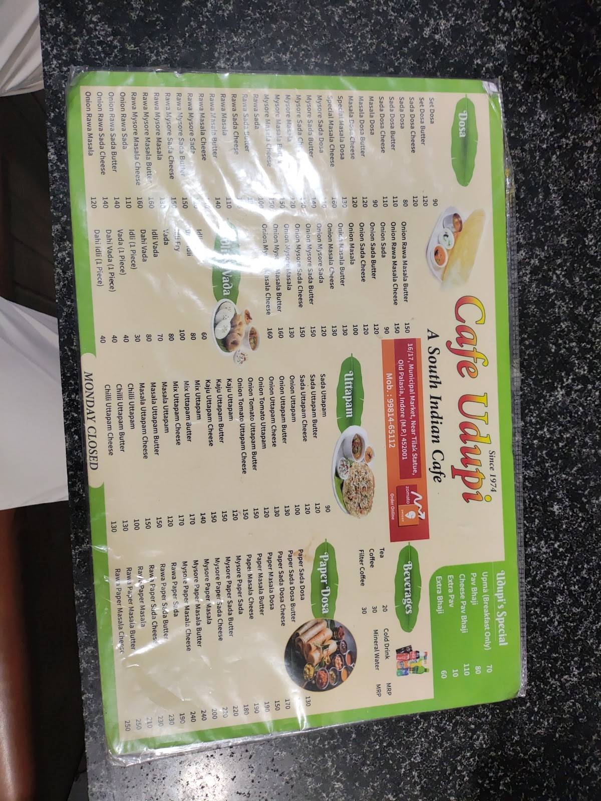 Cafe Udupi menu