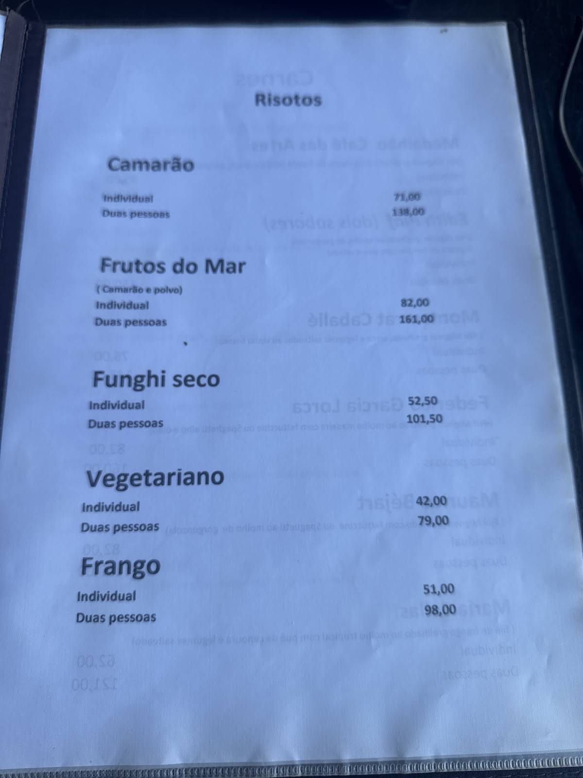 Café das Artes cardápio