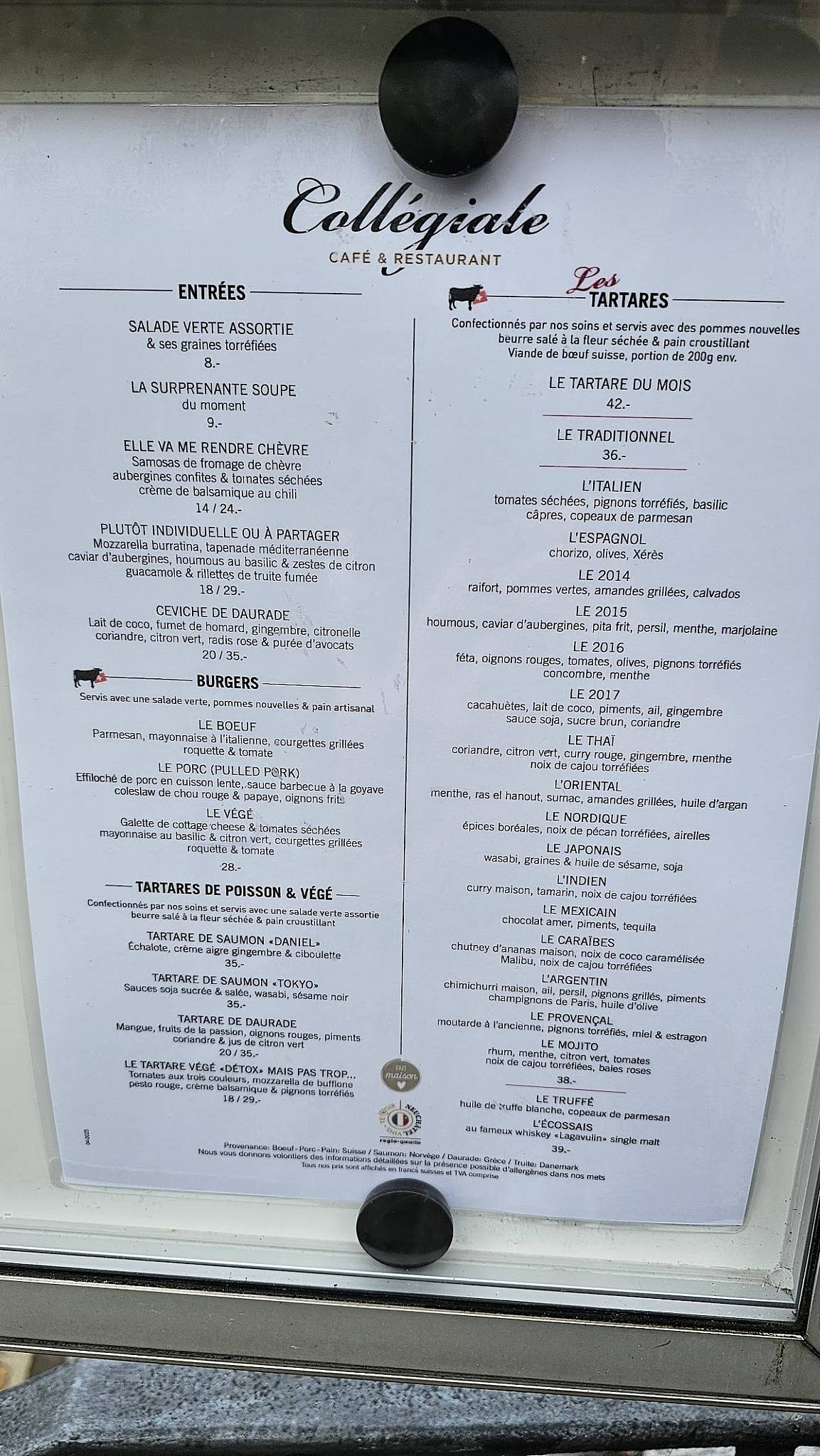 Menu di Café de la Collégiale 
