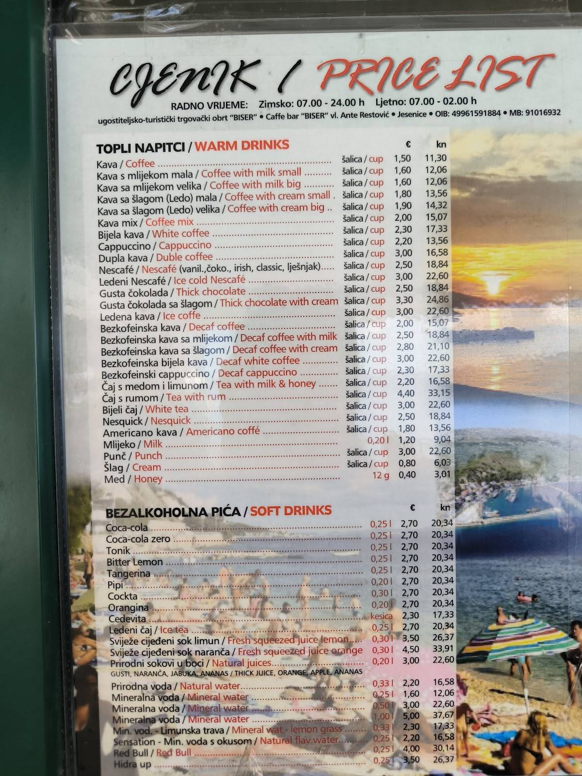 Menu di Caffe Bar Biser 