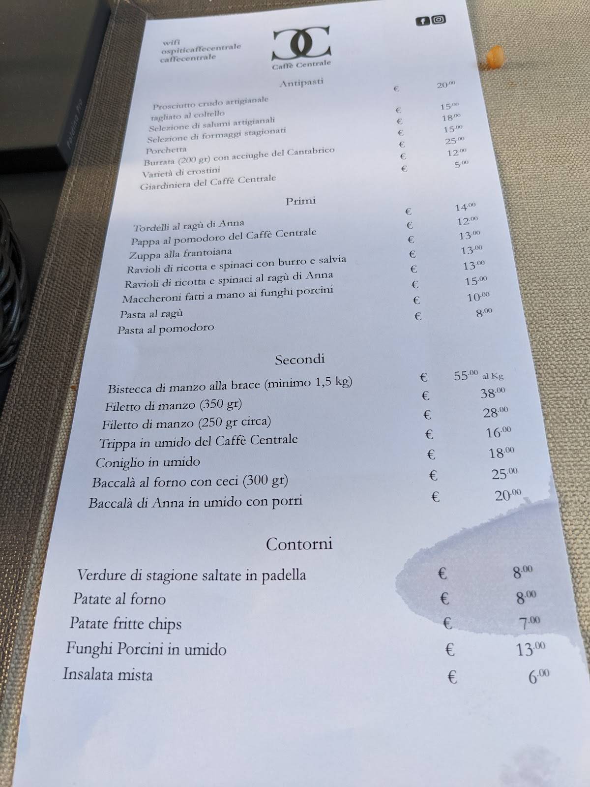 Menu di Caffè Centrale 