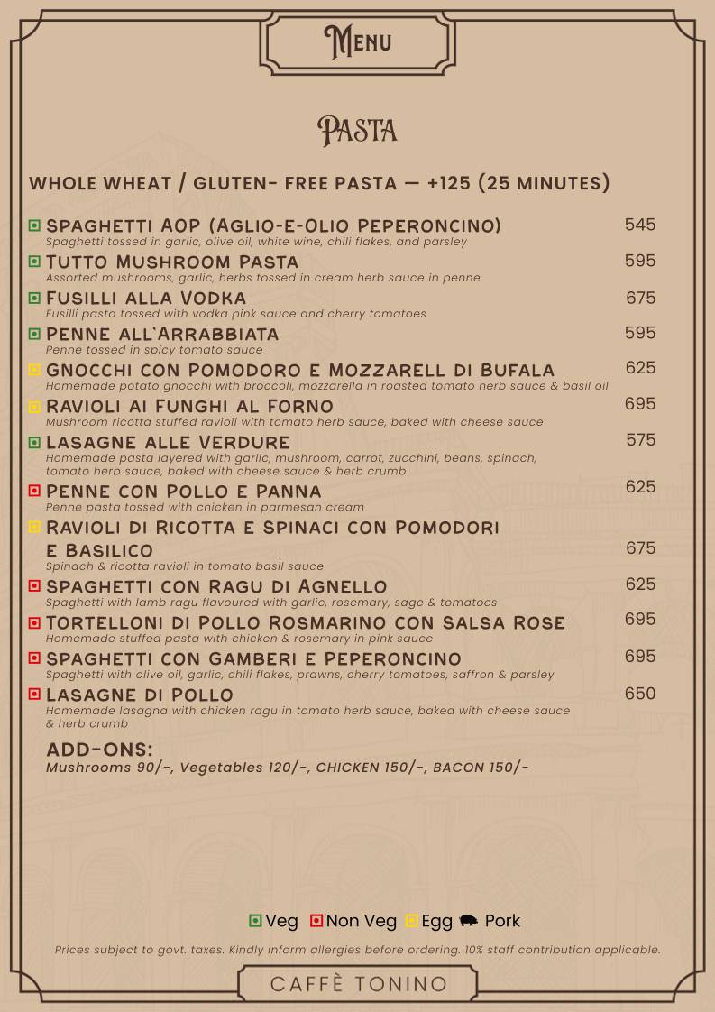 Caffè Tonino menu