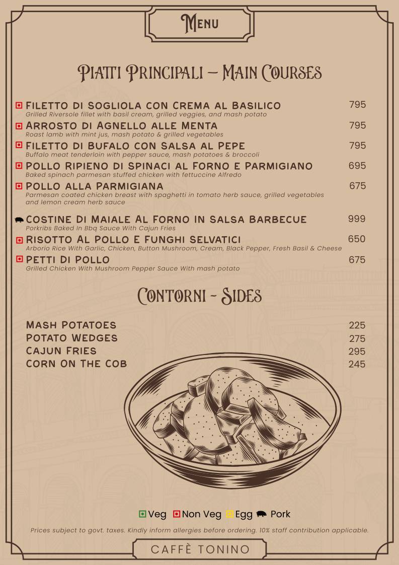 Caffè Tonino menu
