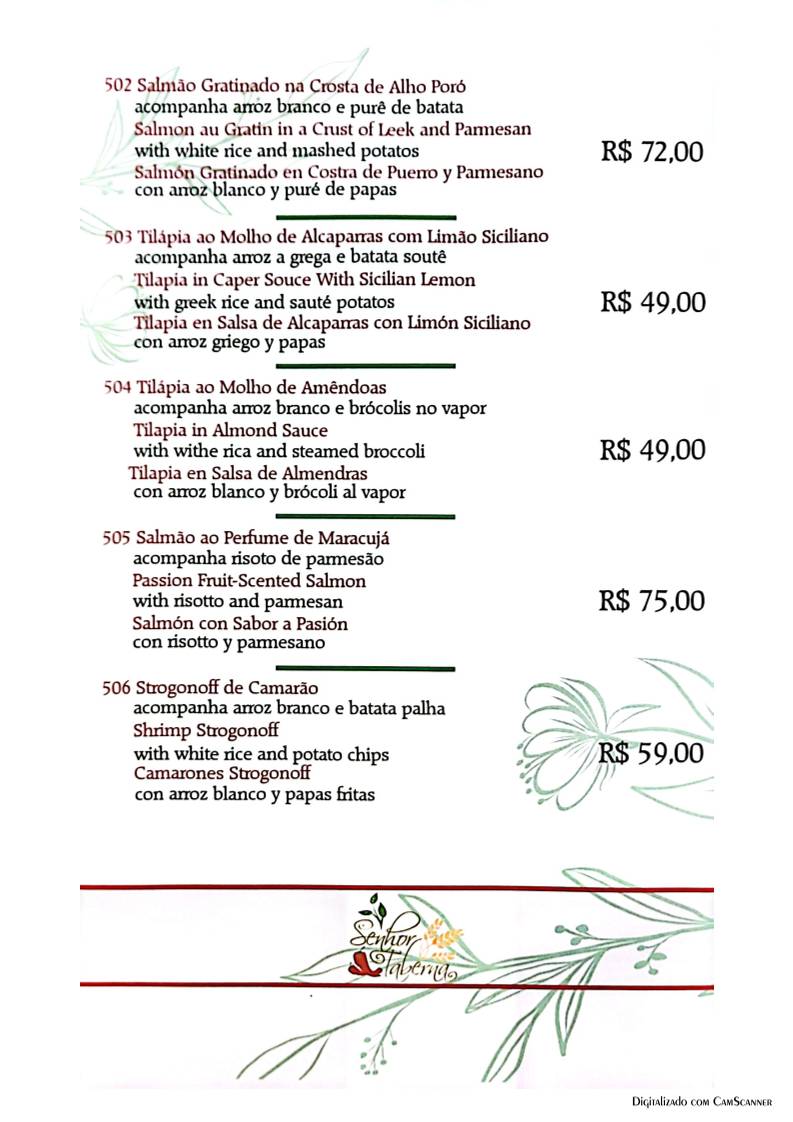 Restaurante Senhor Taberna (Roma Culinária) cardápio