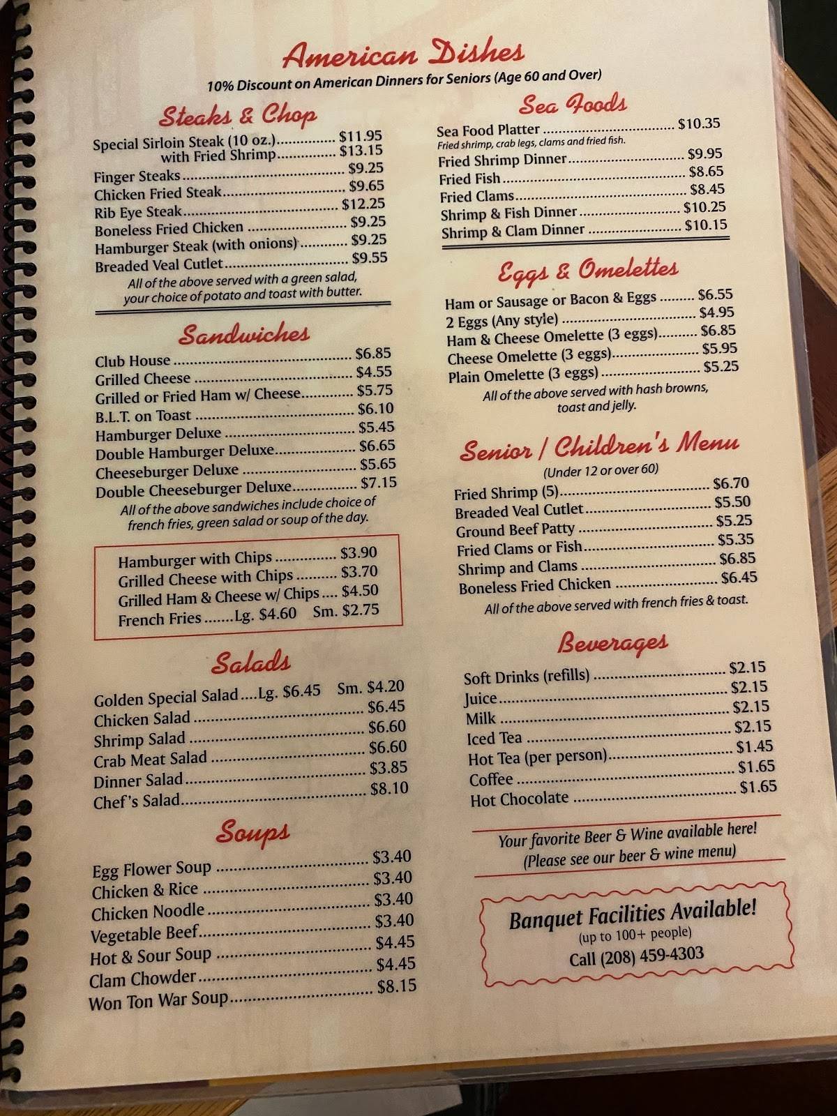 Menu at Golden Palace Restaurant, Caldwell