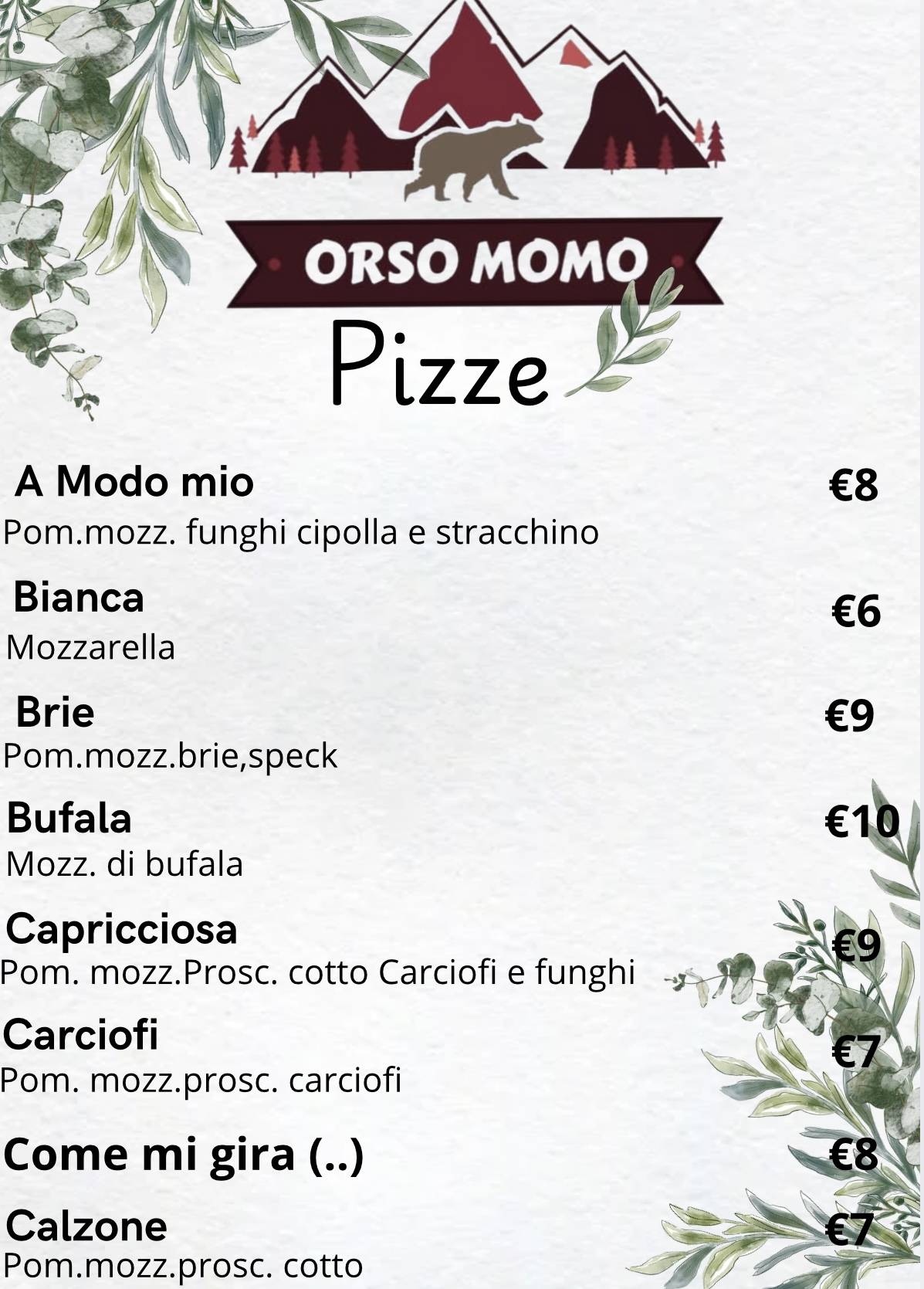 Menu di Orso Momo 