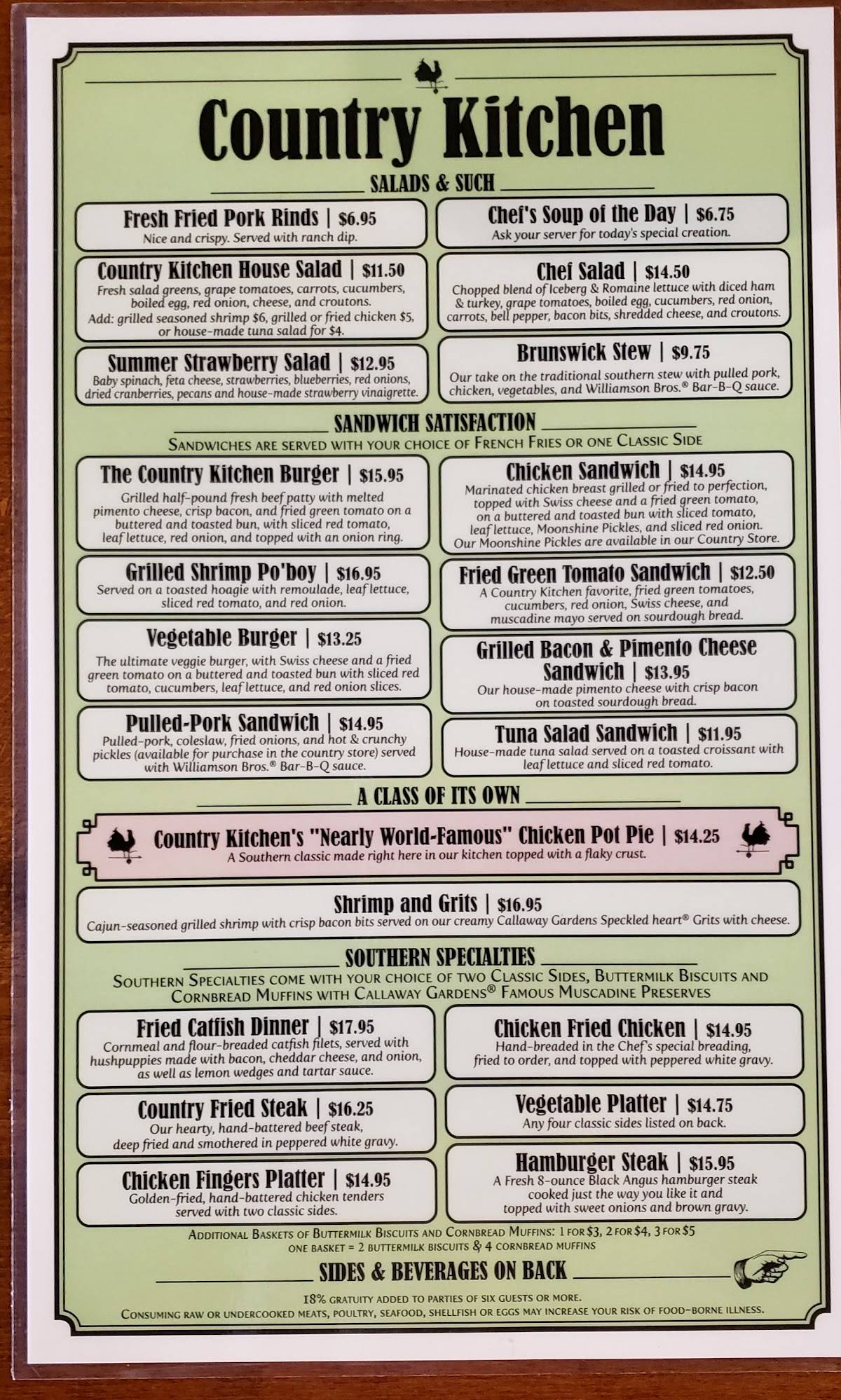 Menu at Callaway Gardens Country Kitchen Restaurant, Pine Mountain