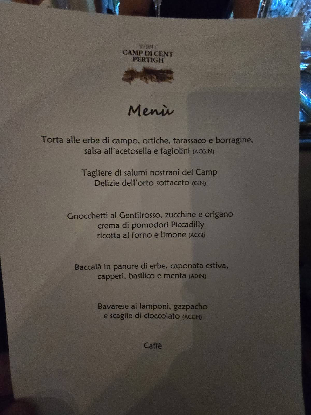 menù camp di cent pertigh