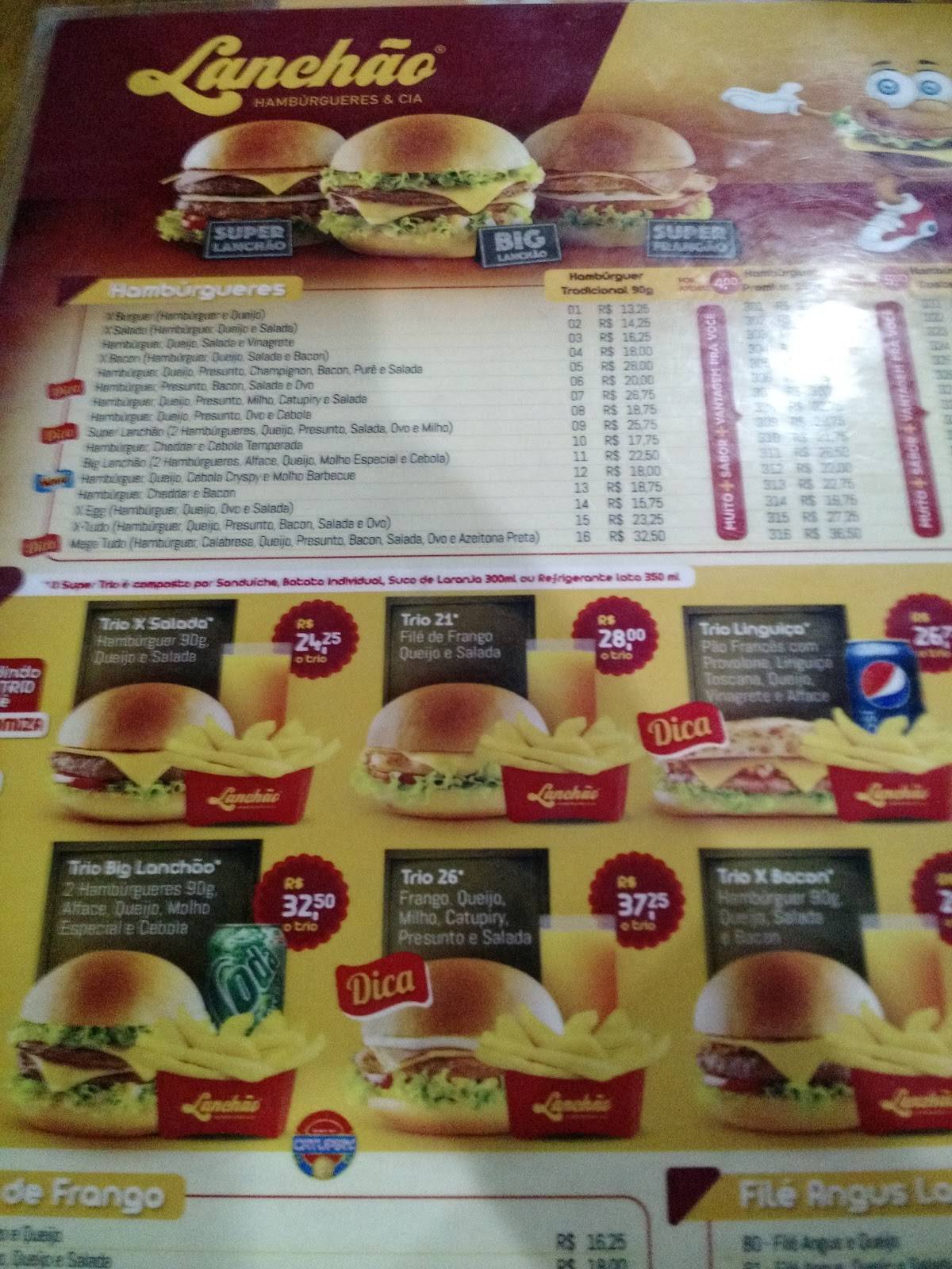 Lanchão Proença cardápio