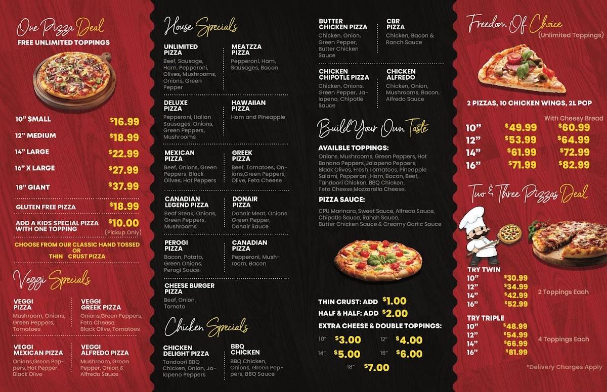 Menu de Canadian Pizza Unlimited innisfail