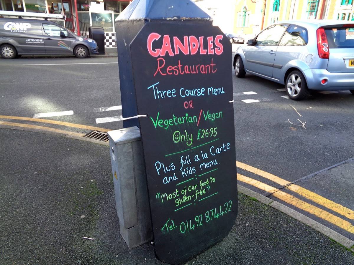 Menu at Candles restaurant, Llandudno