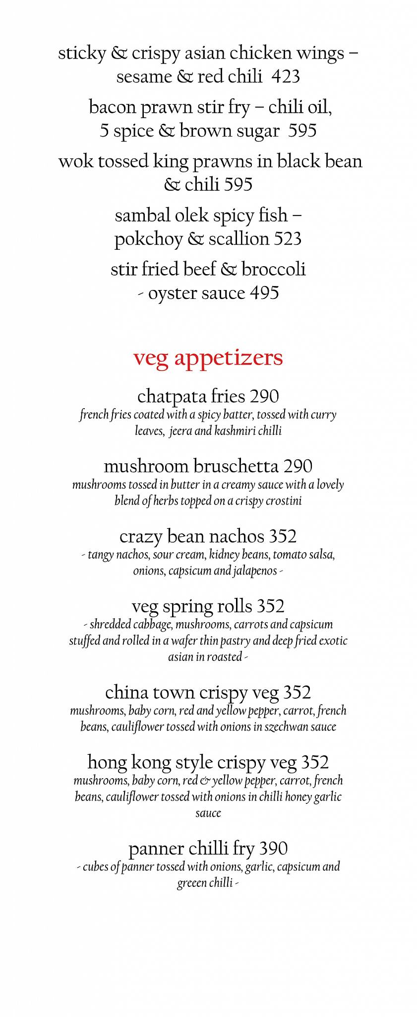Cohiba Bar & Kitchen menu