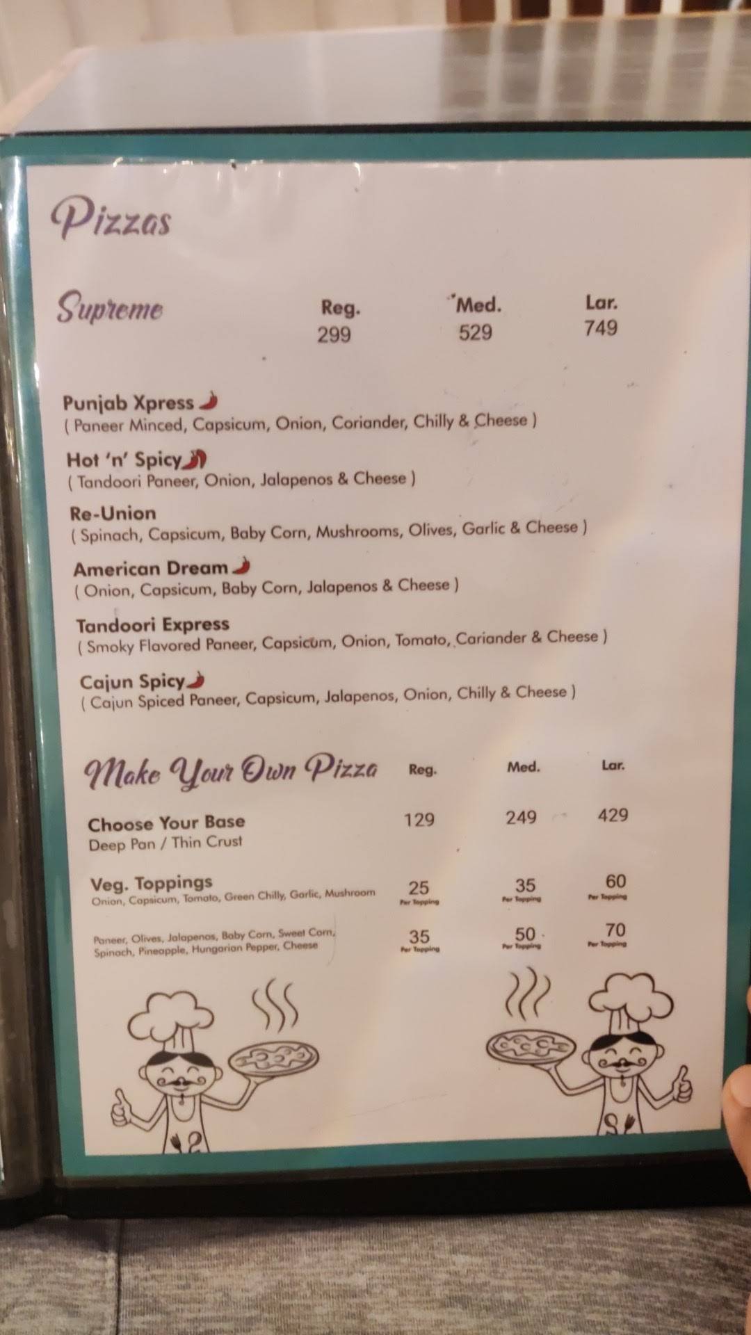 Captain Sam's menu