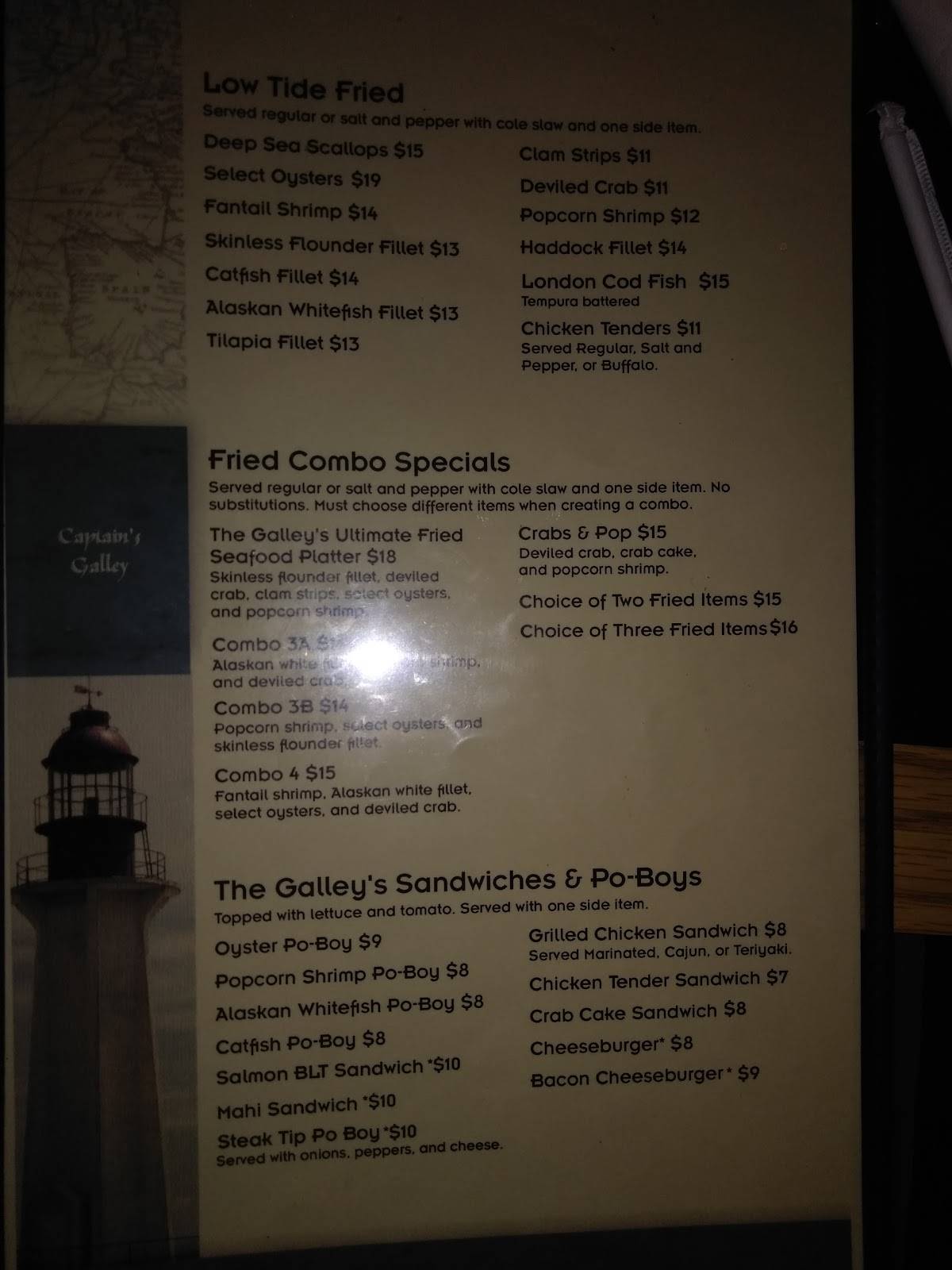 Menu at Captain's Galley restaurant, Dandridge