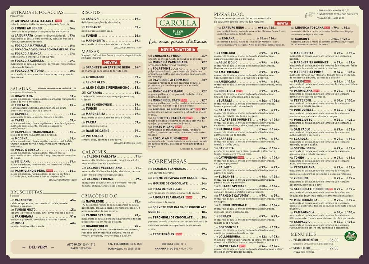 Carolla Pizza D.O.C. - Maringá cardápio