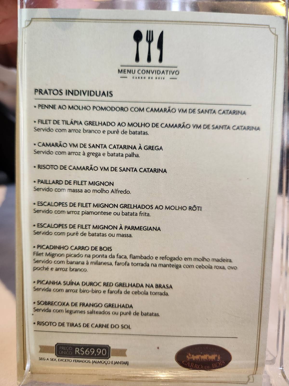 Carro de Bois cardápio