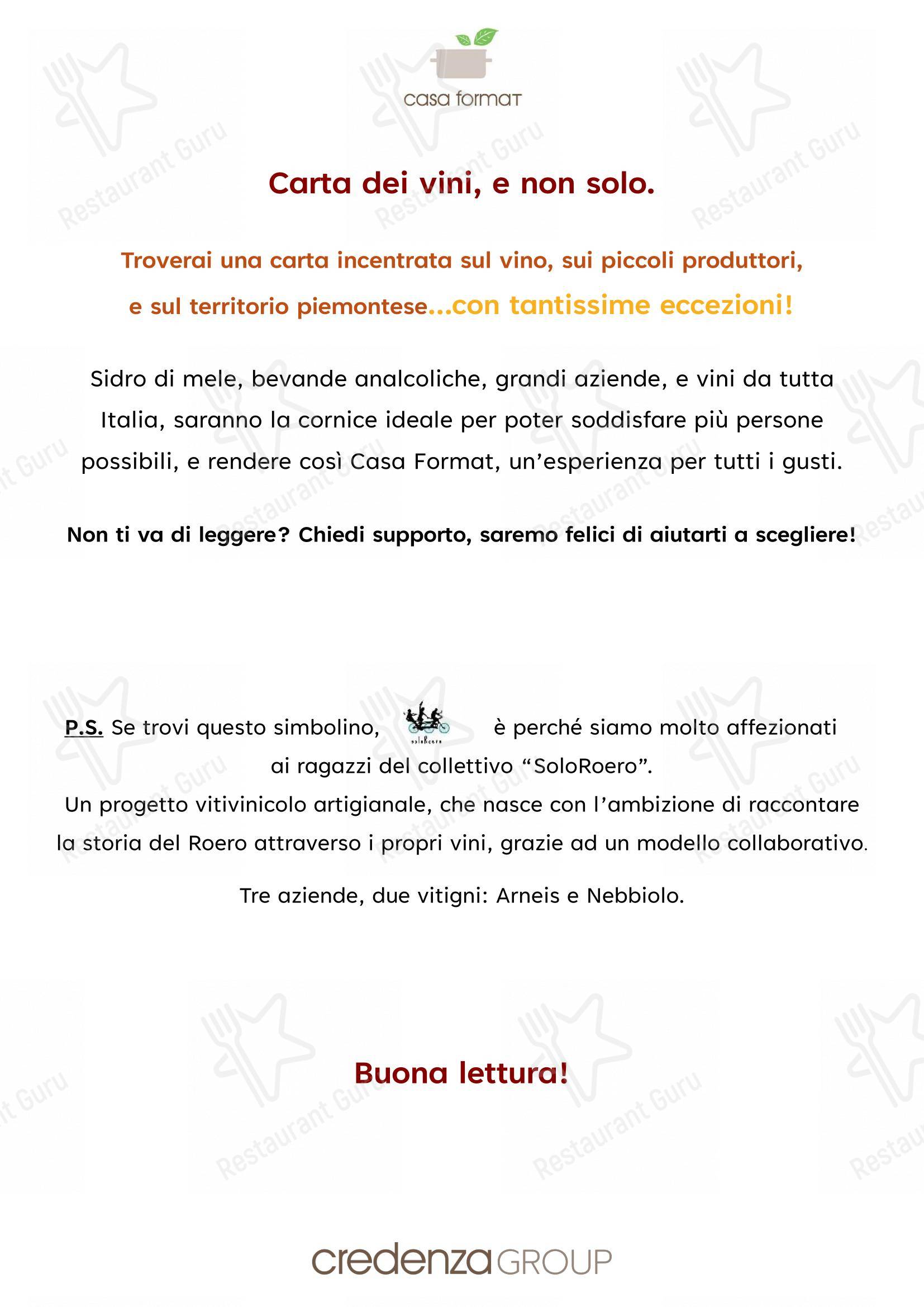 Menu per Ristorante Casa Format, cucina e ospitalità responsabile ristorante