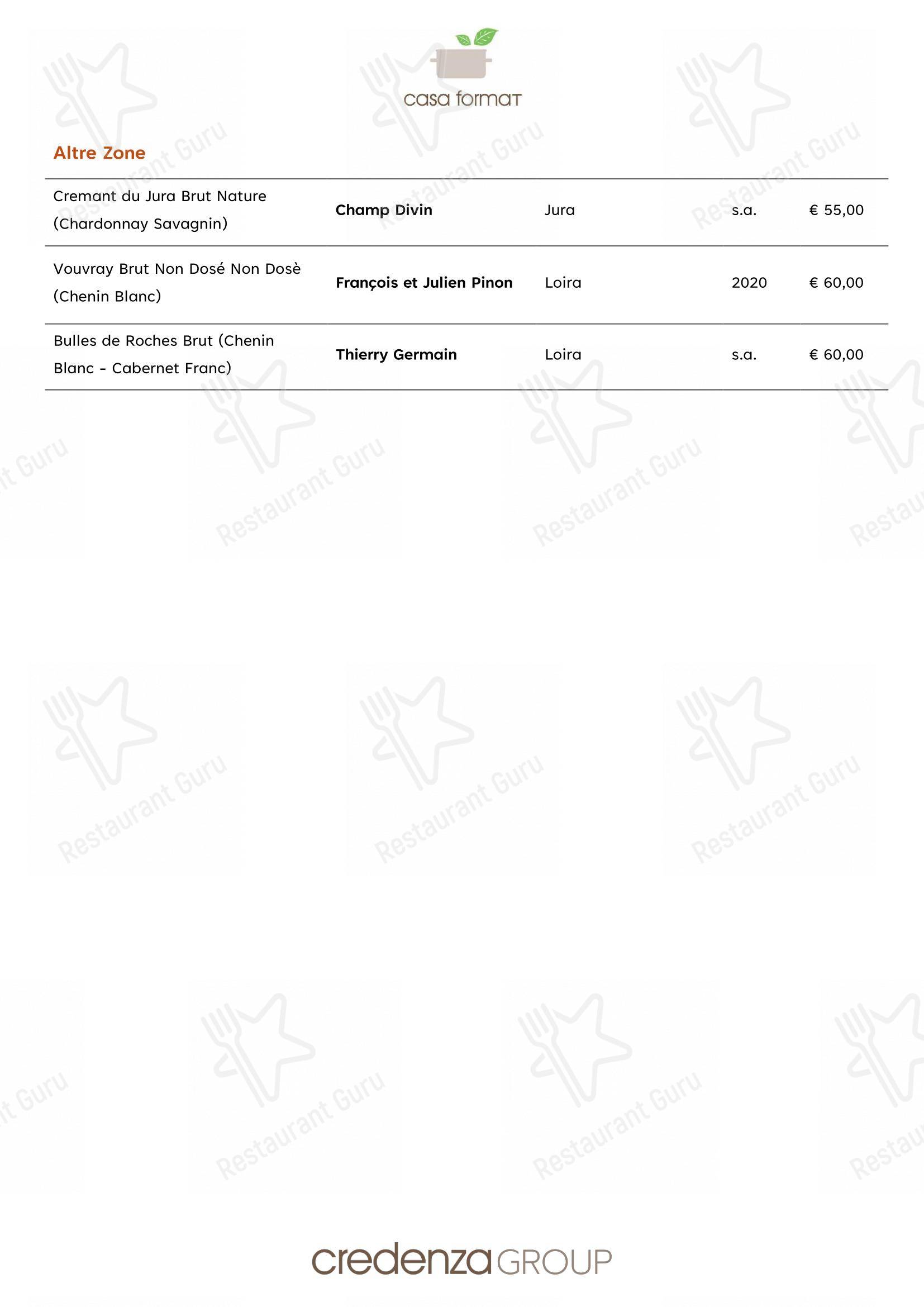 Menu di Ristorante Casa Format, cucina e ospitalità responsabile - Menu