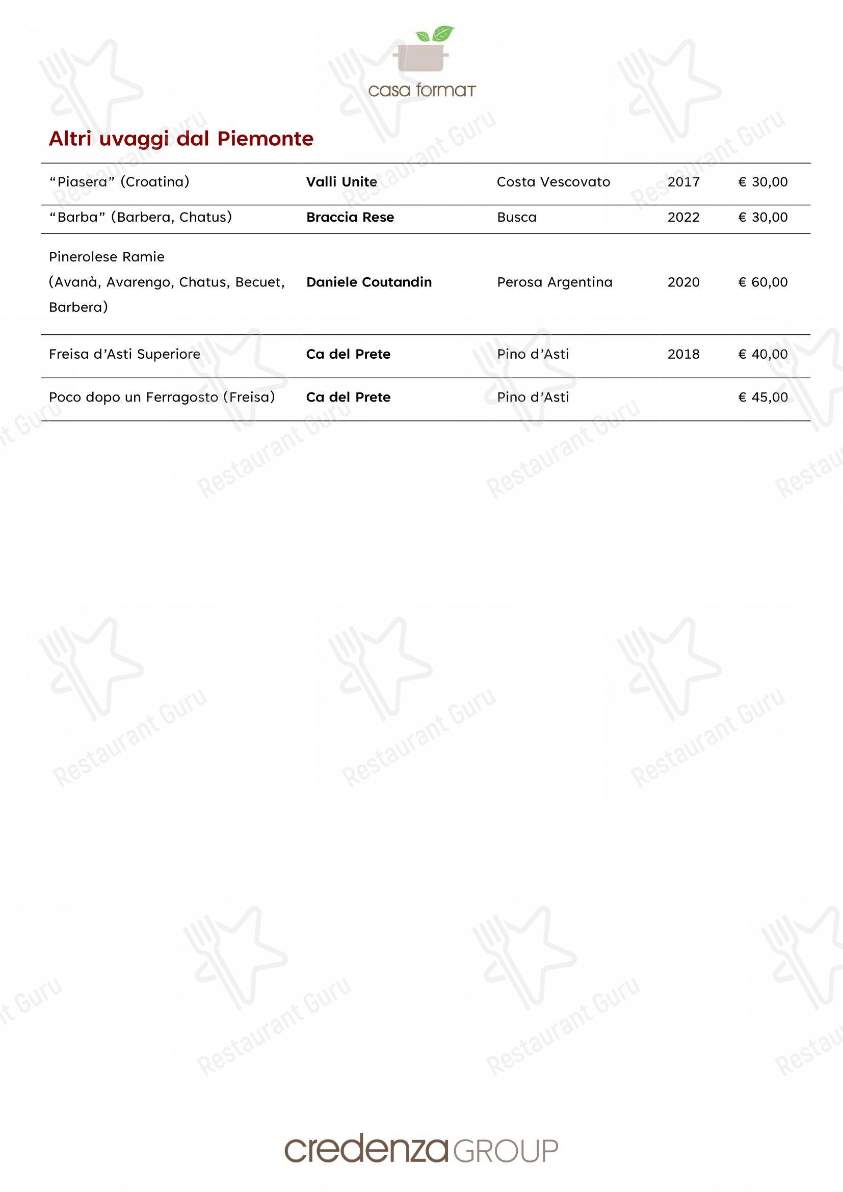Menu per Ristorante Casa Format, cucina e ospitalità responsabile ristorante