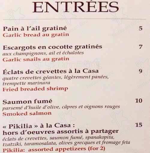 Menu de Casa Grecque