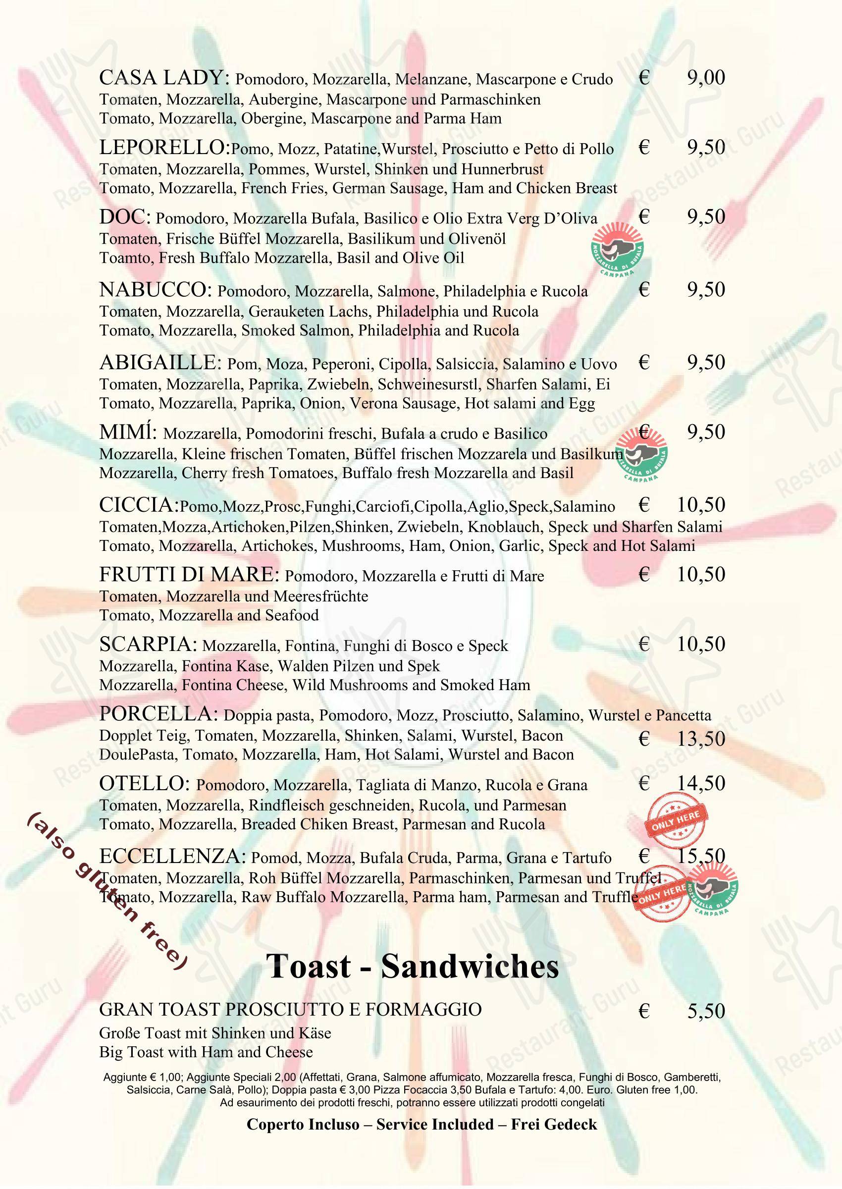 Menu di Casa Lady Garda - Menu