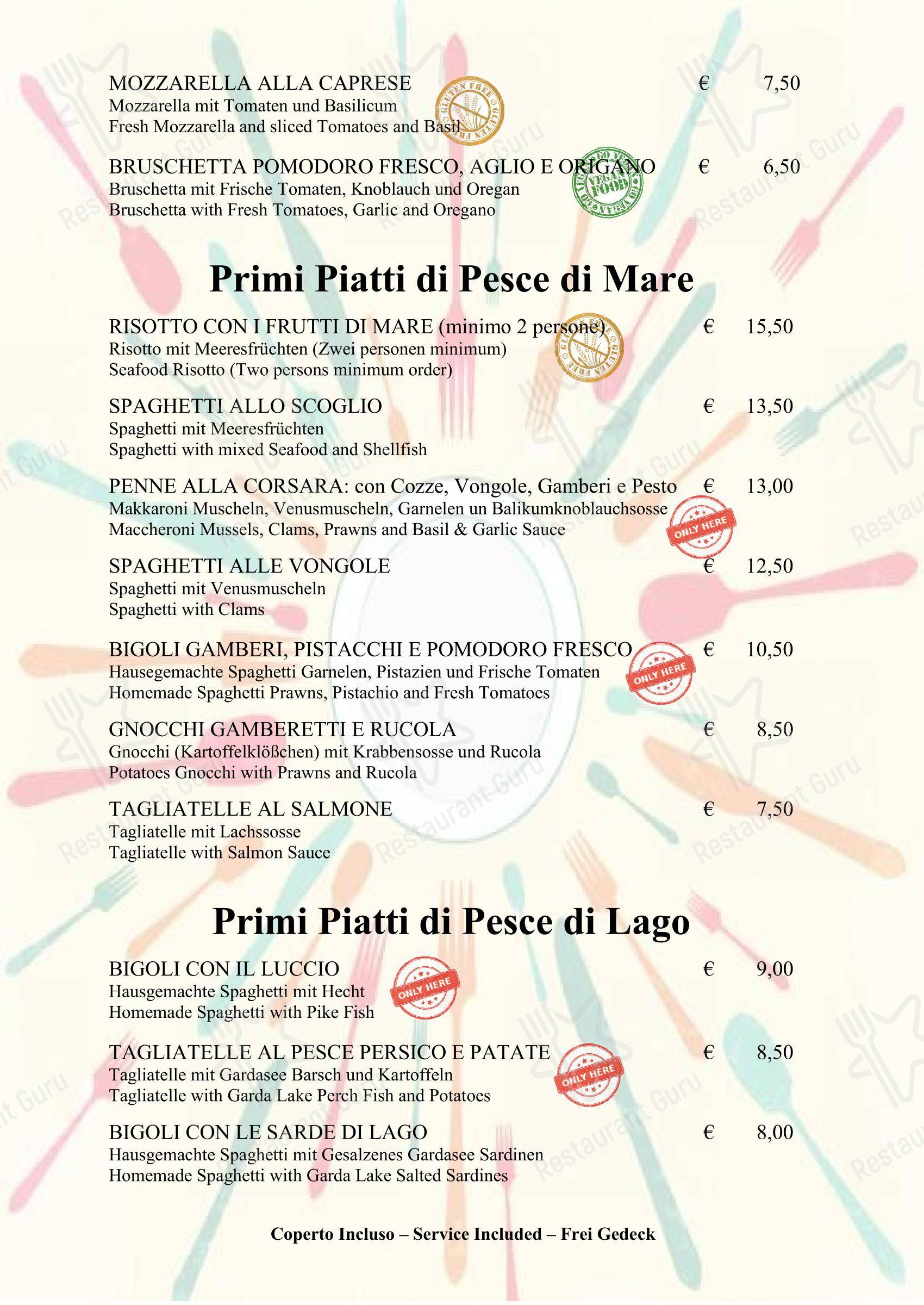 Menu per Casa Lady Garda pizzeria