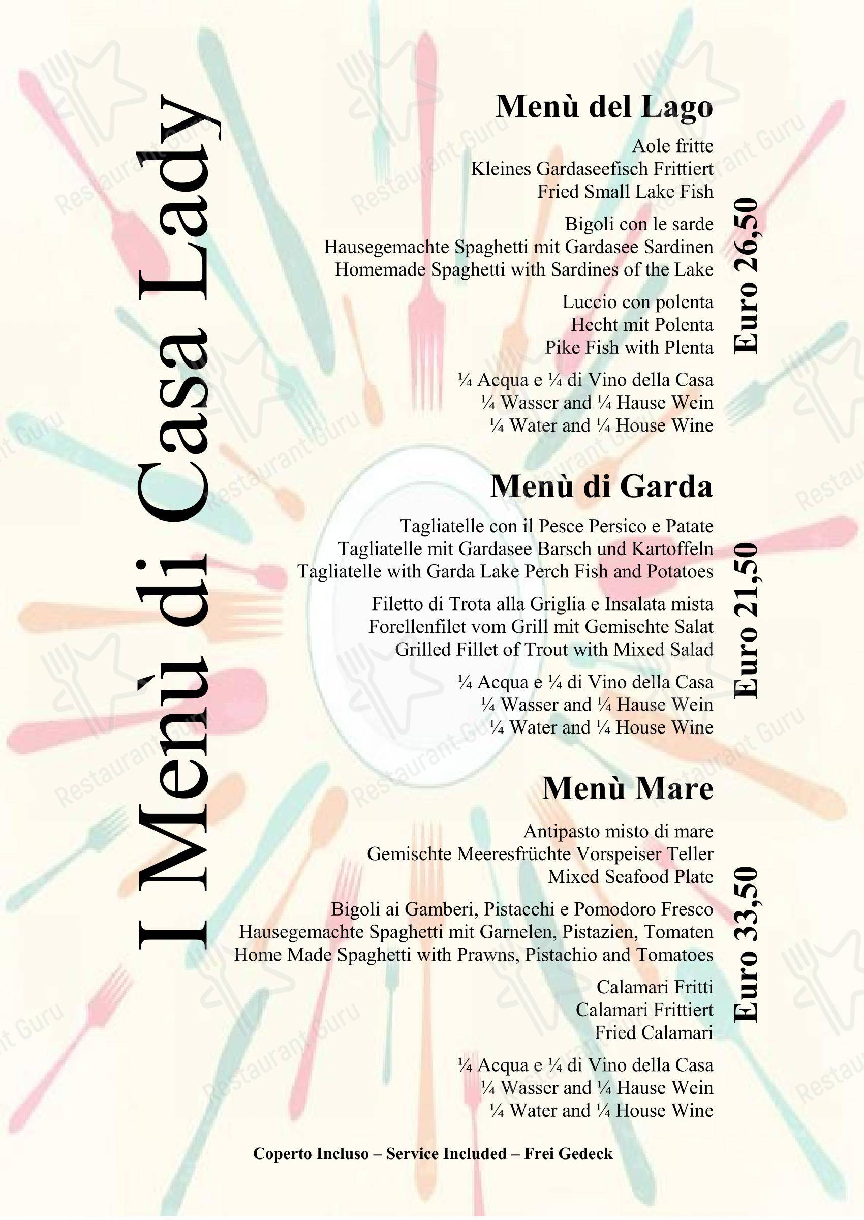 Menu di Casa Lady Garda - Menu
