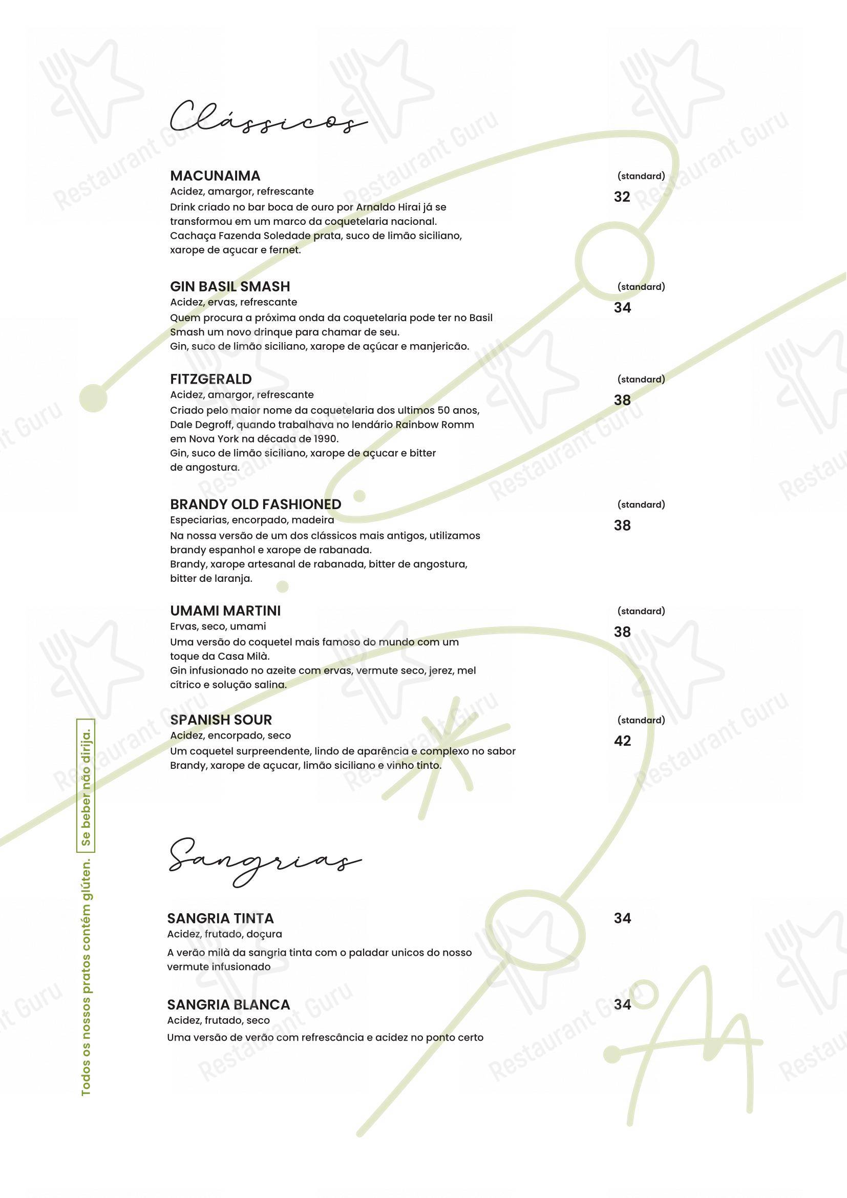 Menu para Casa Milà restaurante