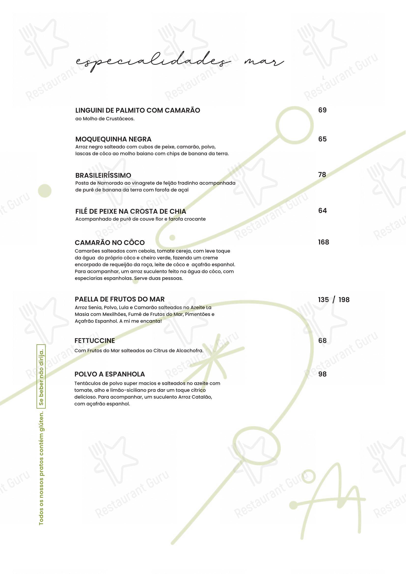Casa Milà em Rio de Janeiro - Menu