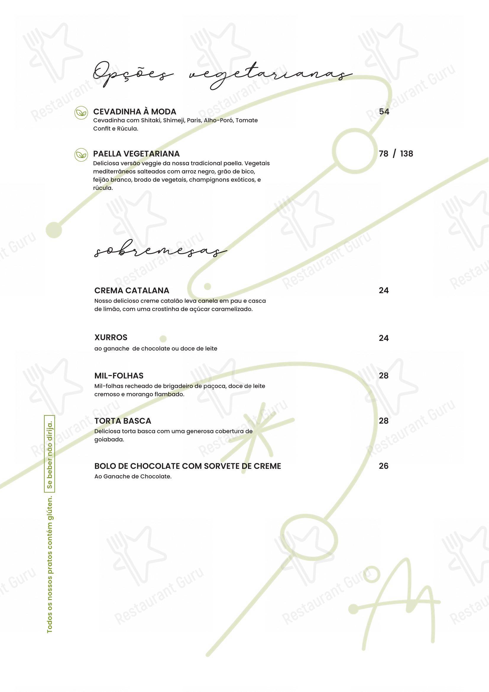 Casa Milà em Rio de Janeiro - Menu