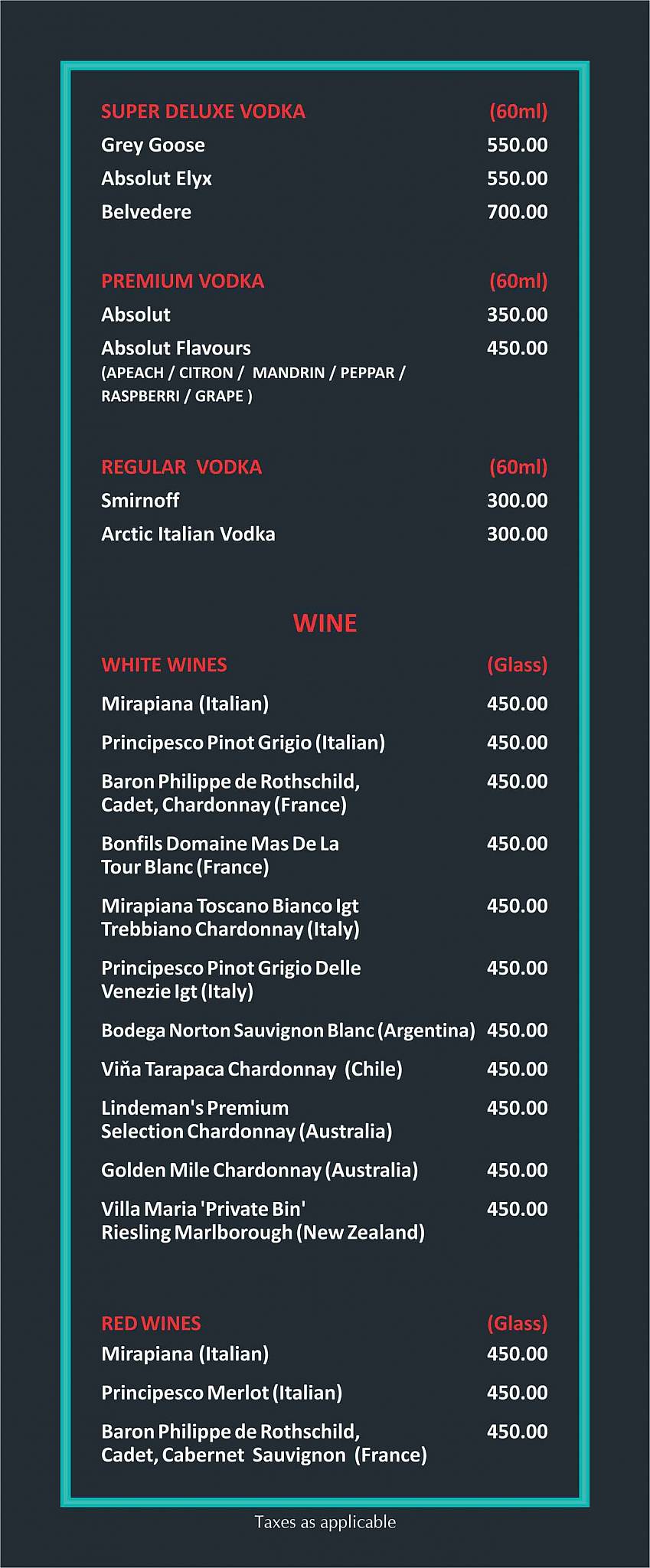 Casa Playa menu