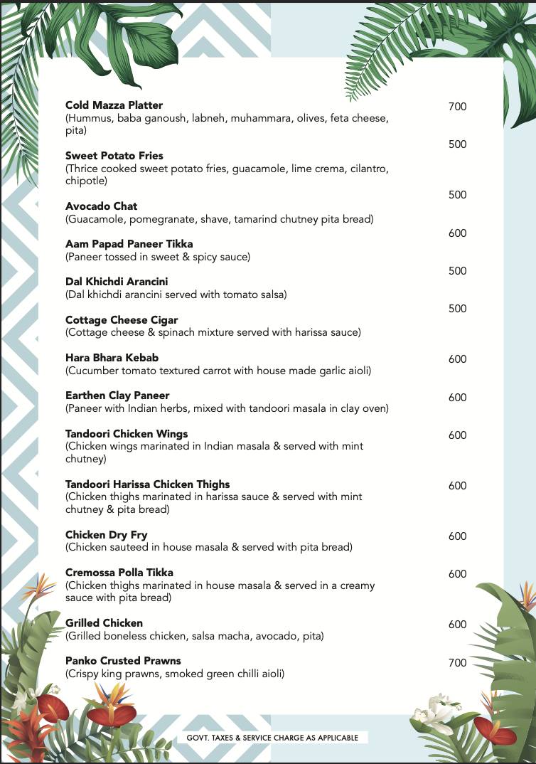Casa Playa menu
